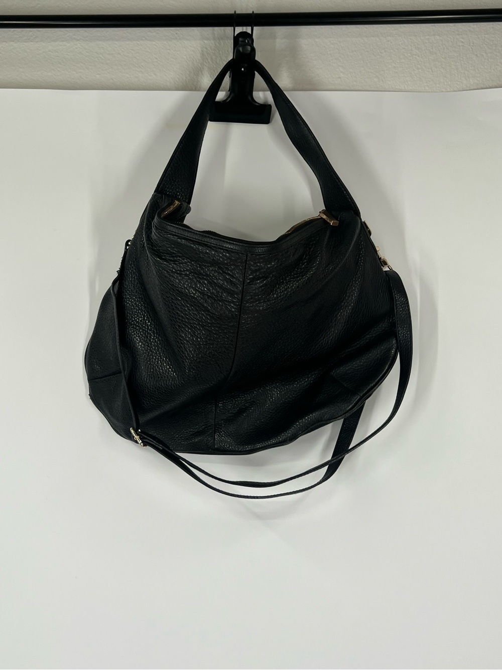 Tory Burch Amanda Flat Hobo Black Leather Shoulder Bag with Gold Accent - Picture 3 of 16